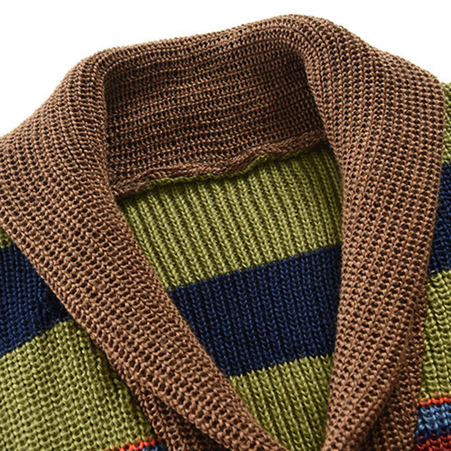 Cardigan pour Homme en Maille Rayée Col Châle à Boutons