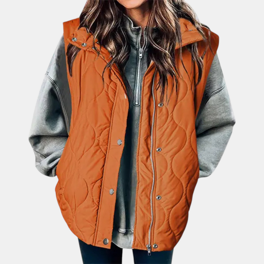 Women's quilted vest, sleeveless puffer jacket with zipper and buttons