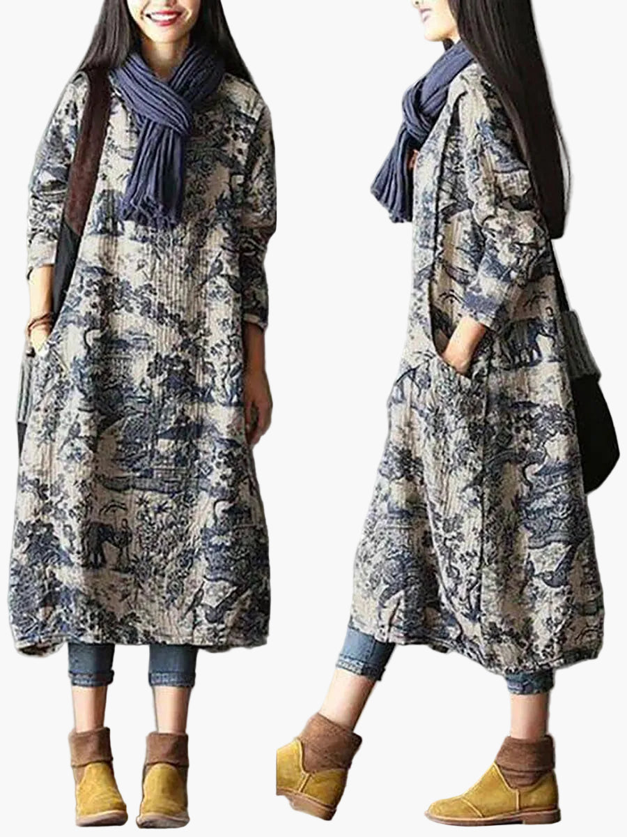 Robe longue ample d'hiver à manches longues pour femme, style décontracté bohème chic