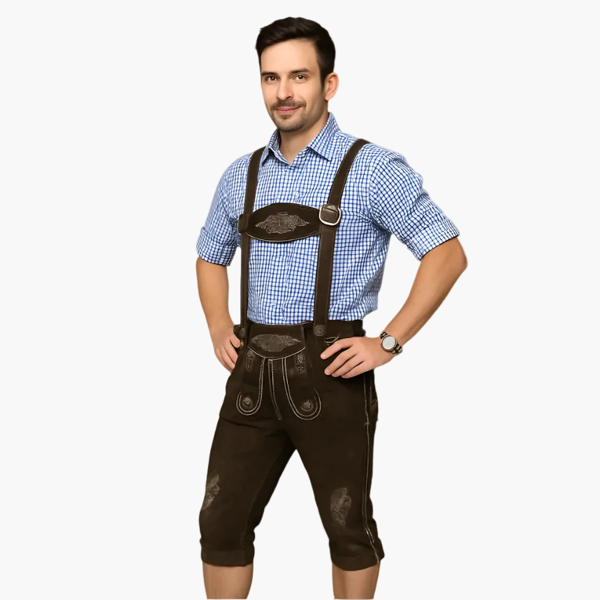 Costume Traditionnel Bavarois pour Homme - Lederhose Authentique avec Bretelles - Style Oktoberfest et Fêtes Folkloriques