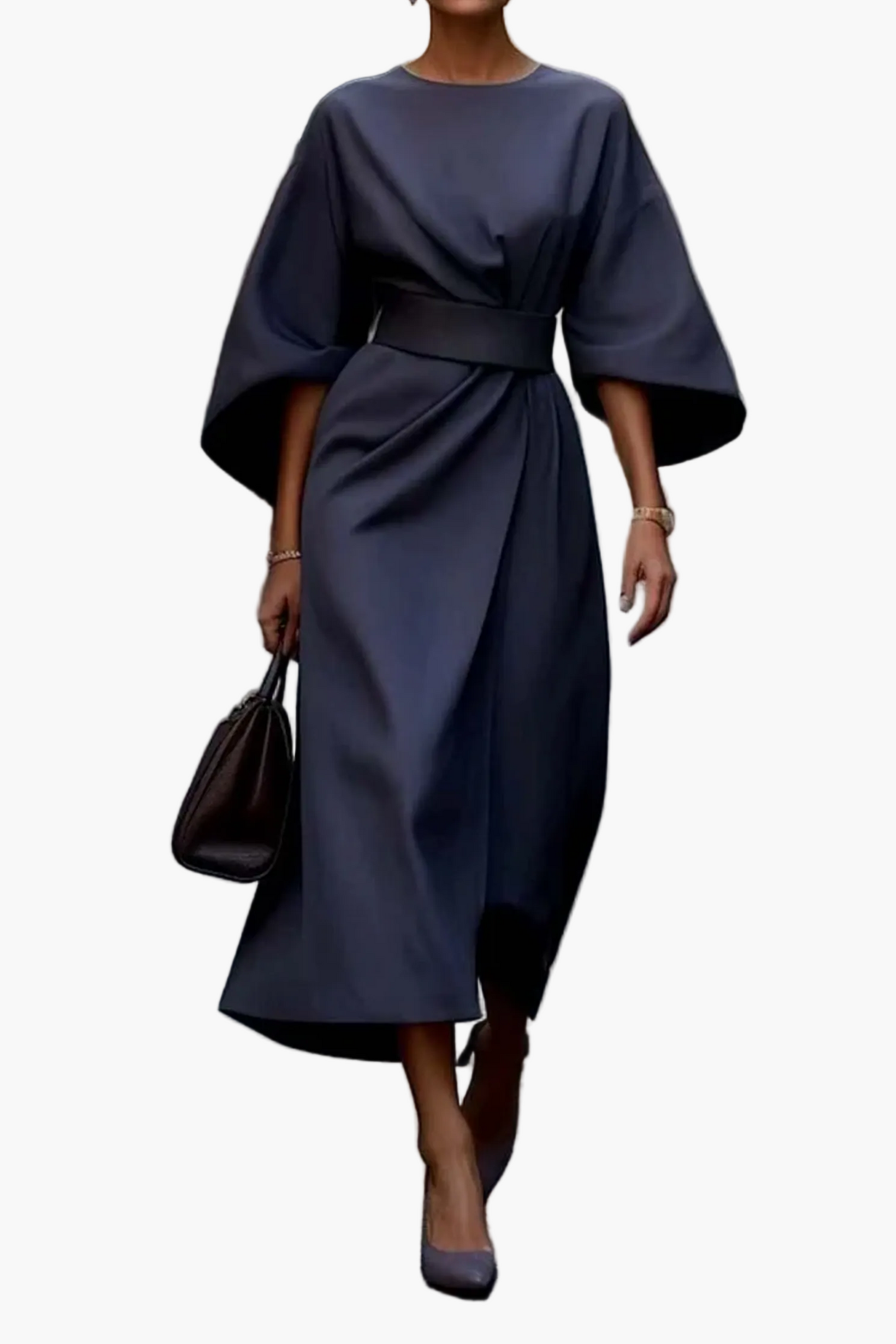 Robe Femme Élégante Midi à Manches Chauve-Souris – Style Sophistiqué pour Cérémonies et Bureau