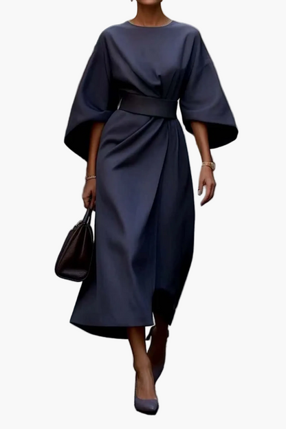 Robe Femme Élégante Midi à Manches Chauve-Souris – Style Sophistiqué pour Cérémonies et Bureau