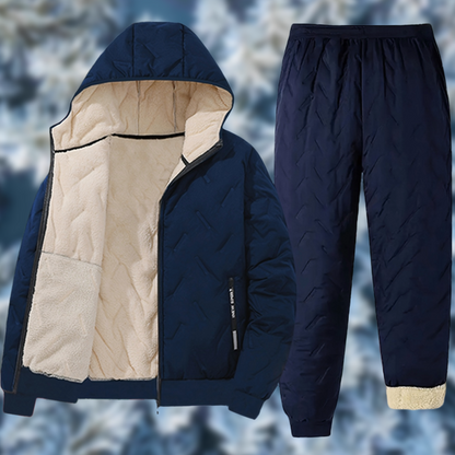 Ensemble Homme Hiver Matelassé Doublure Douce à Capuche - Veste Zippée et Pantalon Jogging