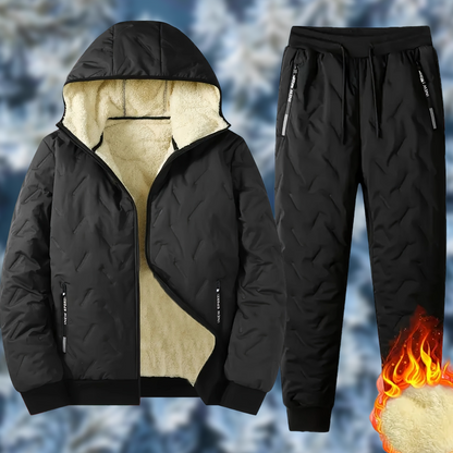 Ensemble Homme Hiver Matelassé Doublure Douce à Capuche - Veste Zippée et Pantalon Jogging