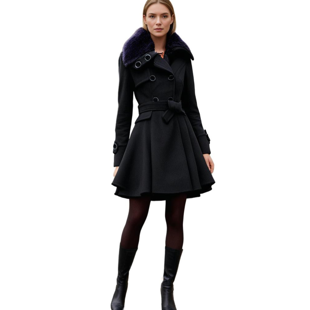 Cappotto Invernale Lungo Elegante con Collo in Pelliccia per Donna, Stile alla Moda e Caldo