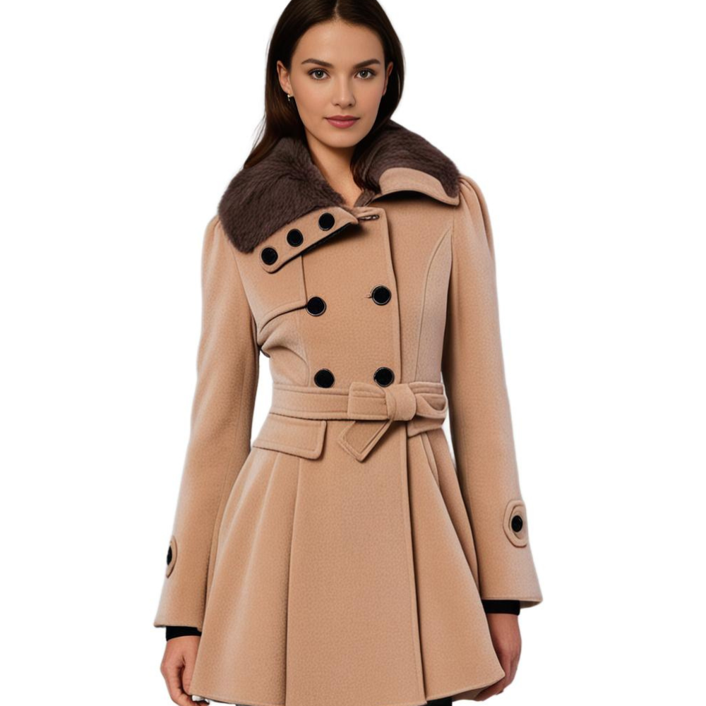 Cappotto Invernale Lungo Elegante con Collo in Pelliccia per Donna, Stile alla Moda e Caldo