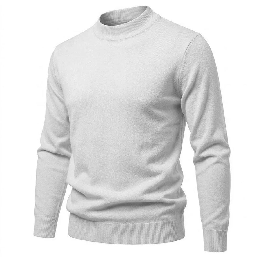 Maglione da uomo a collo alto a coste, maniche lunghe, tinta unita