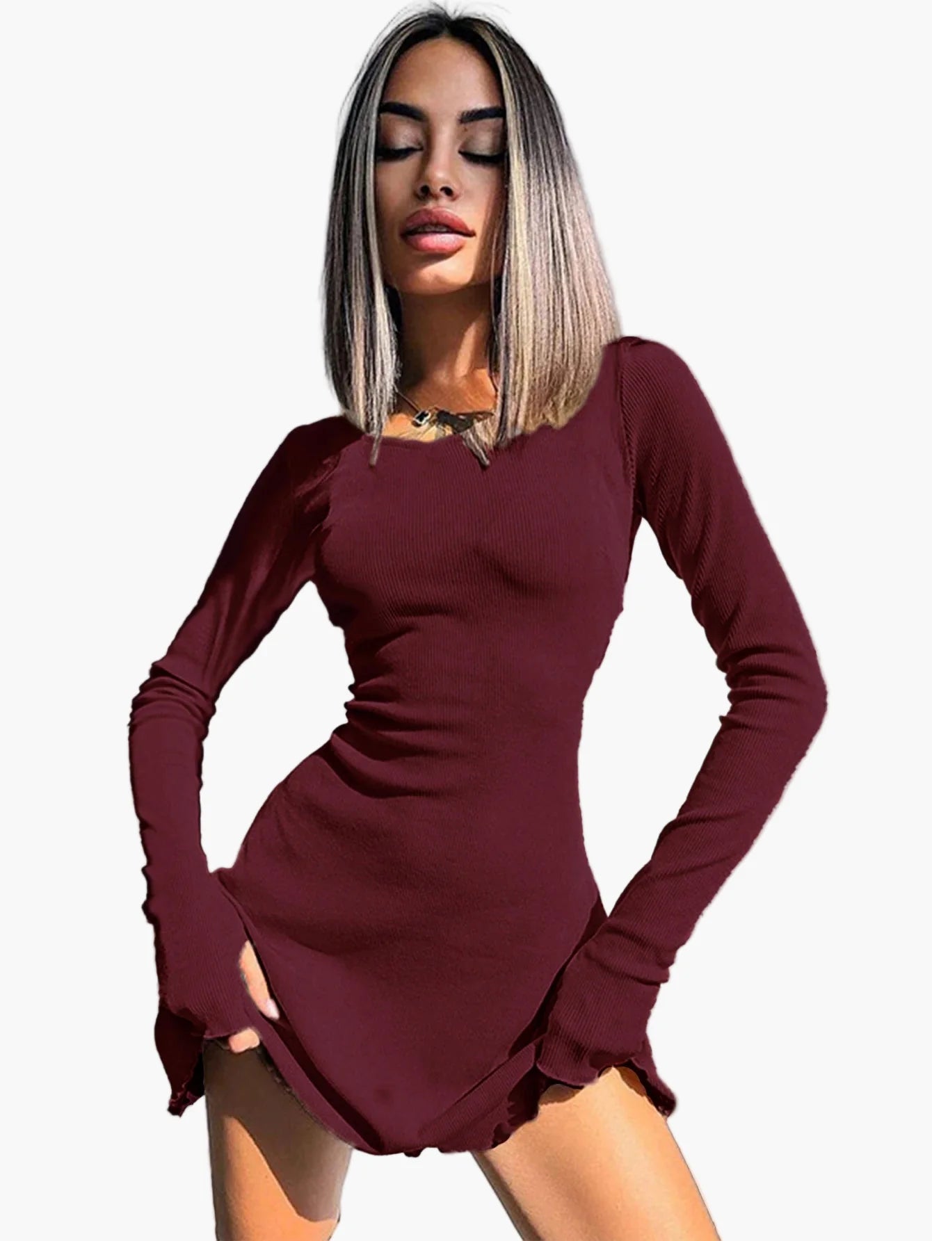 Robe moulante à manches longues style casual pour femme – Élégance quotidienne et silhouette flatteuse