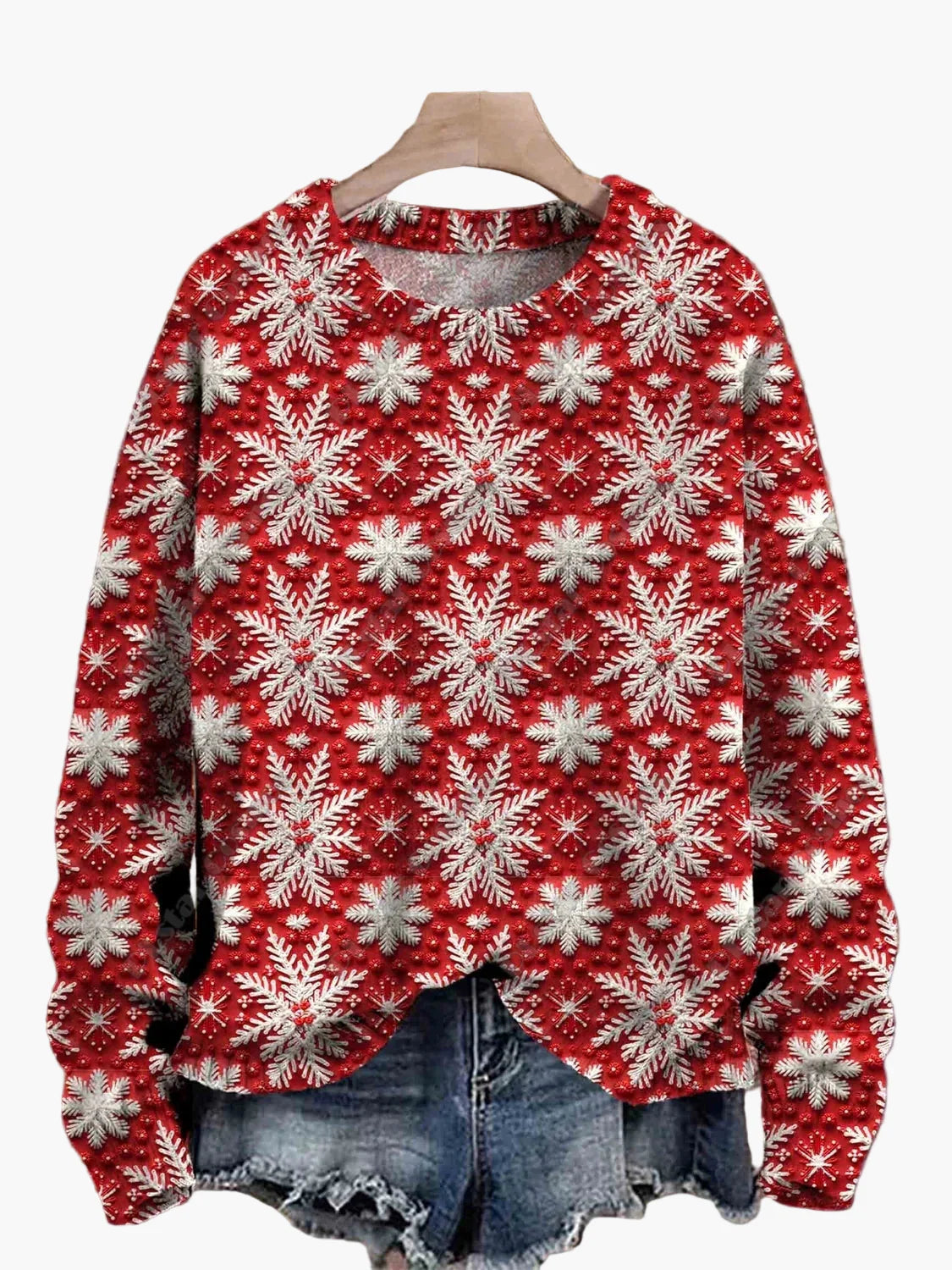 Geborduurde fantasie kersttrui voor dames, casual stijl, ideaal voor feestdagen