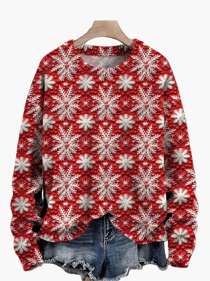 Geborduurde fantasie kersttrui voor dames, casual stijl, ideaal voor feestdagen