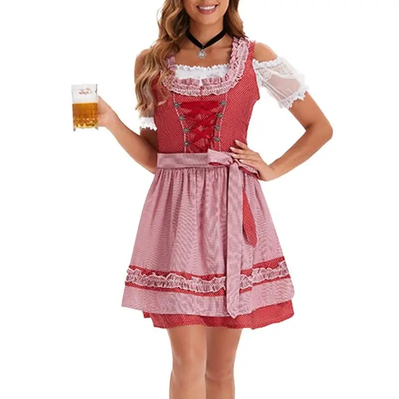 39BB ølkostume, dirndl, kjole, bluse, forklæde, tysk bayersk Oktoberfest-kostumesæt