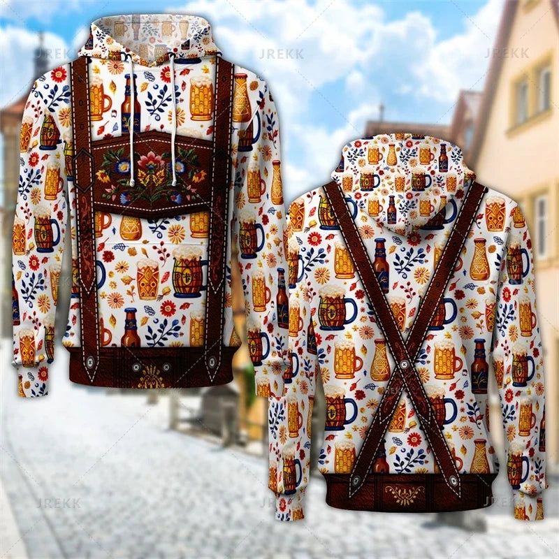 Unisex hættetrøje med print af seler og bayersk eller ternet mønster