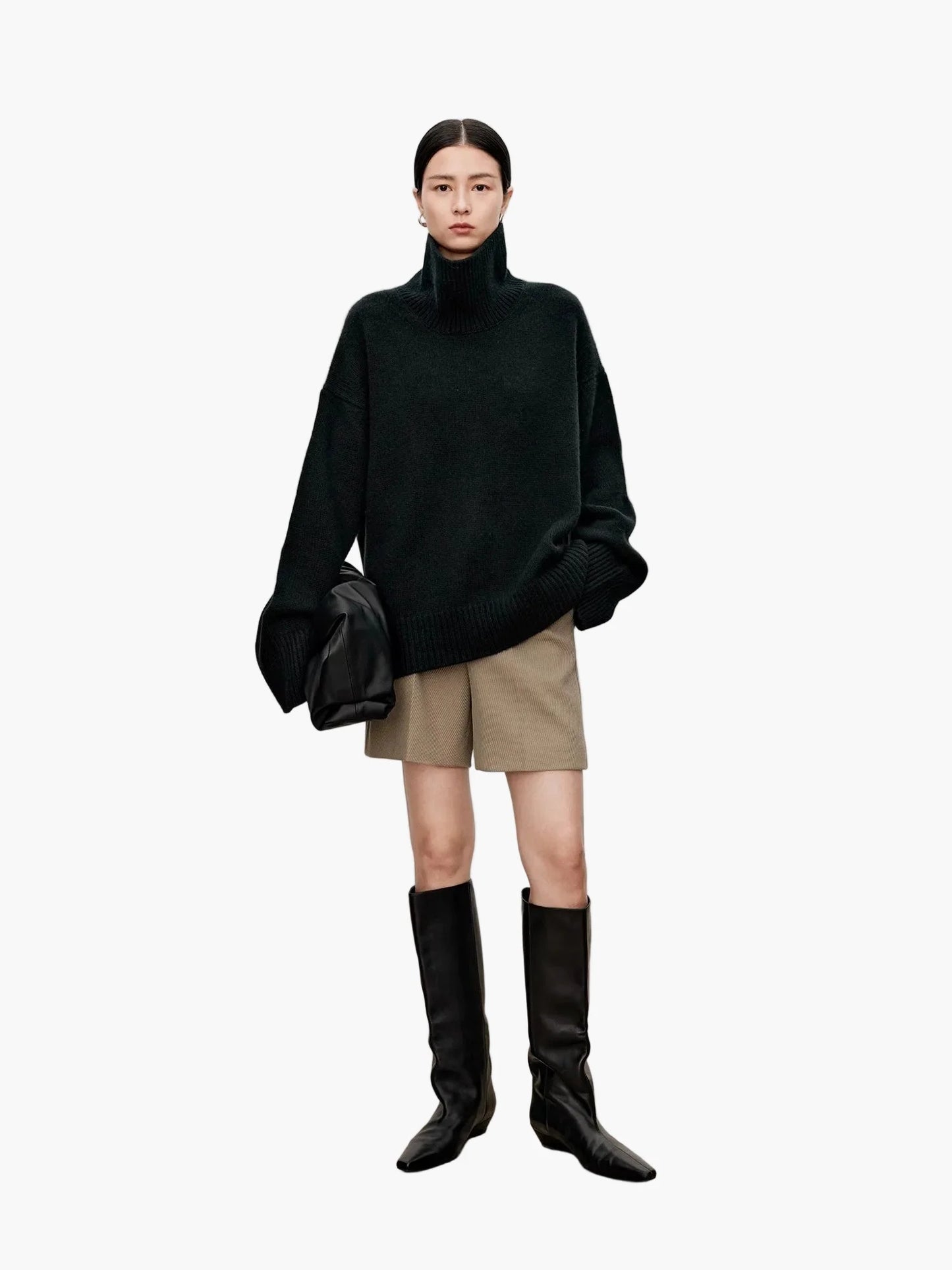 Jersey de cuello alto holgado para mujer, estilo moderno y cómodo para otoño e invierno