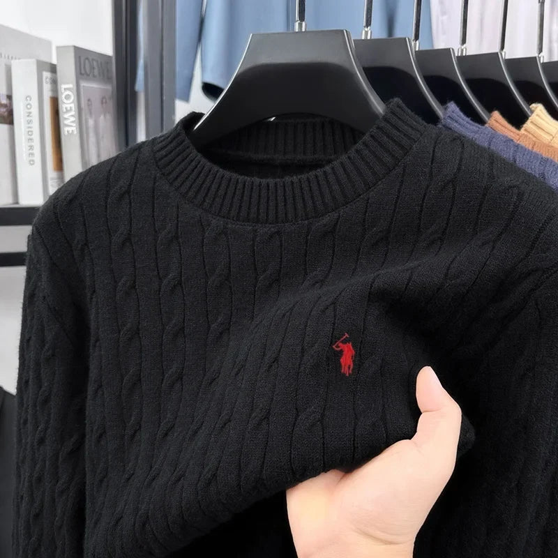 Pullover da uomo girocollo in maglia a trecce, bianco sporco