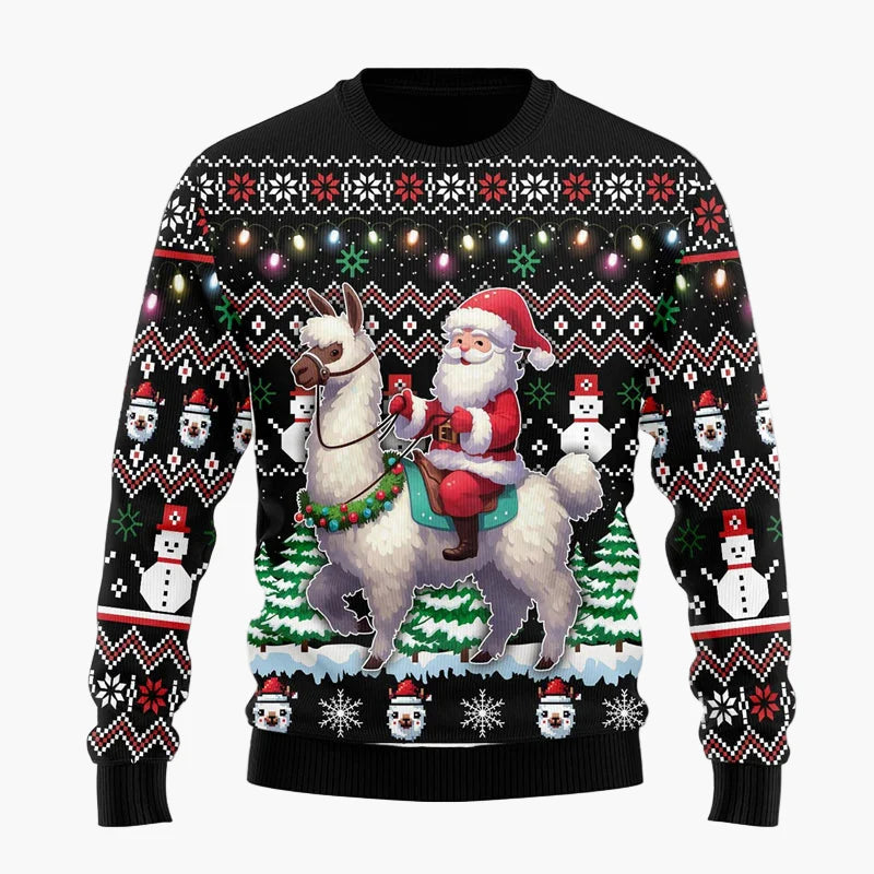 Unisex Weihnachts-Pullover Lama mit festlichen Mustern – Winter-Sweatshirt mit Humor, originelles Geschenk
