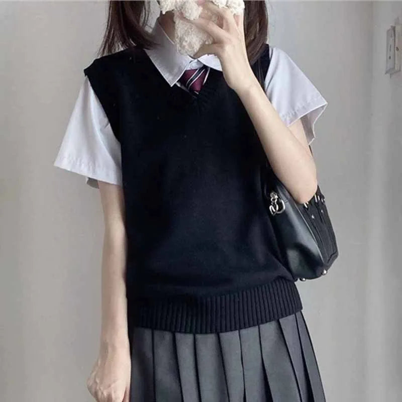 Damesvest zonder mouwen van tricot met V-hals, preppystijl