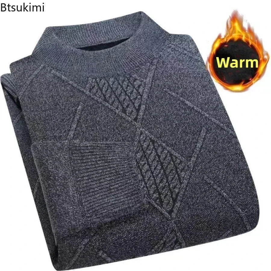 Jersey de cuello alto para hombre, de punto jaspeado con estampado de rombos