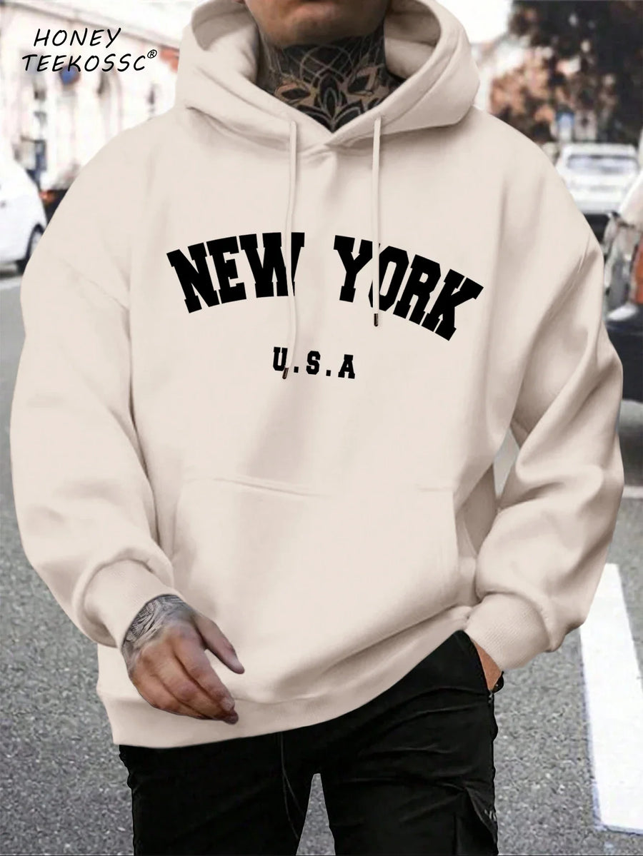 Unisex hættetrøje med New York Brooklyn-basketballprint og kængurulomme