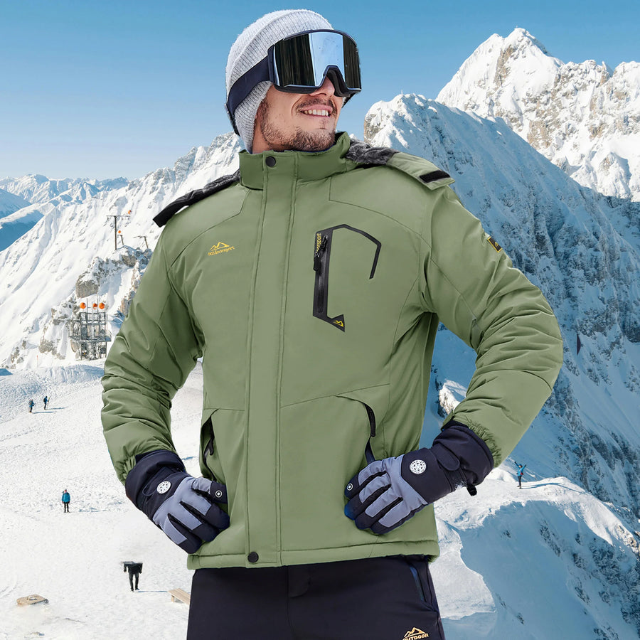 Veste de Ski Homme Imperméable Coupe-Vent avec Capuche Amovible
