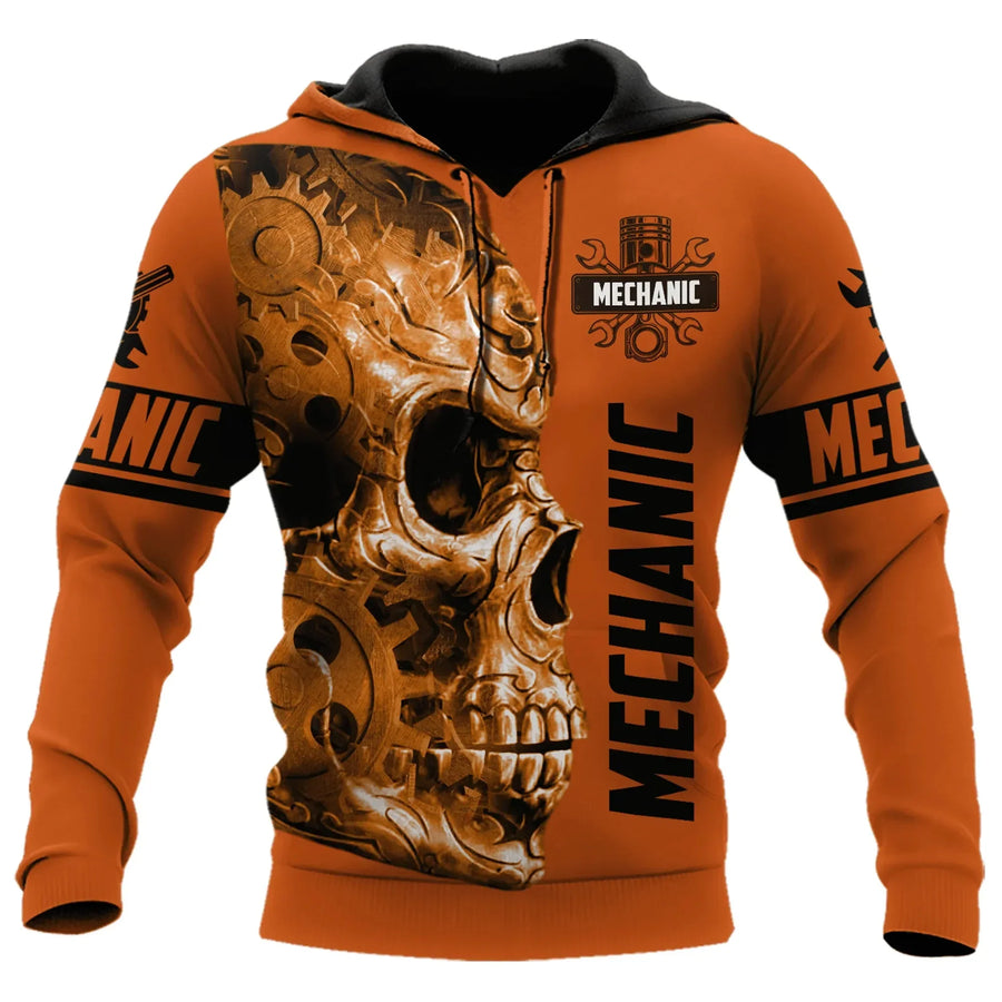 Sweat à Capuche Homme Imprimé Mécanicien Moteur Engrenages Outils