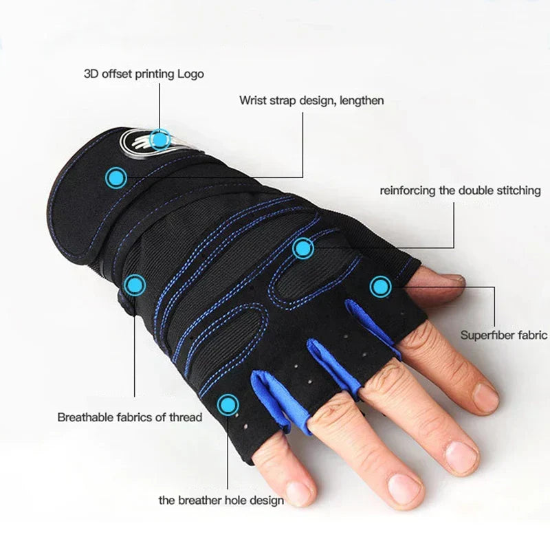 Fingerlose Fitnesshandschuhe mit Handgelenkstütze in Schwarz und Blau
