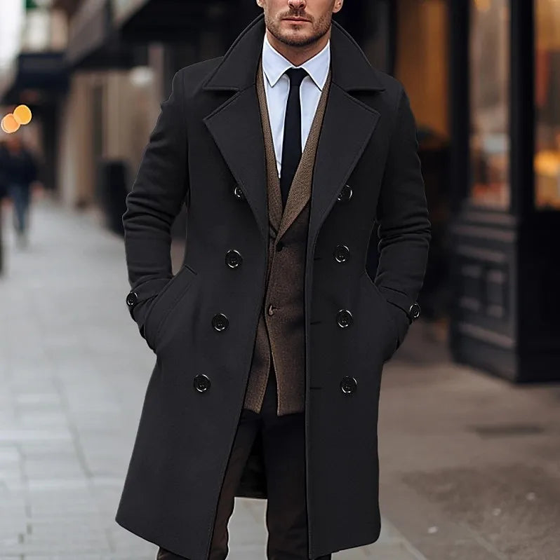 Manteau long homme croisé gris avec col large - Style classique élégant