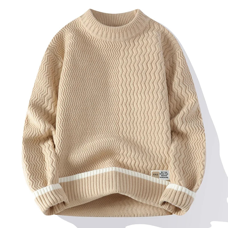 Jersey de cuello alto para hombre, punto texturizado a rayas y mangas largas