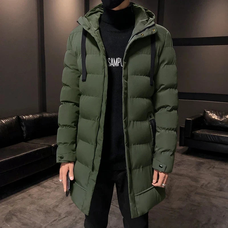 Manteau matelassé long pour homme à capuche – Épais, Chaud, Gris