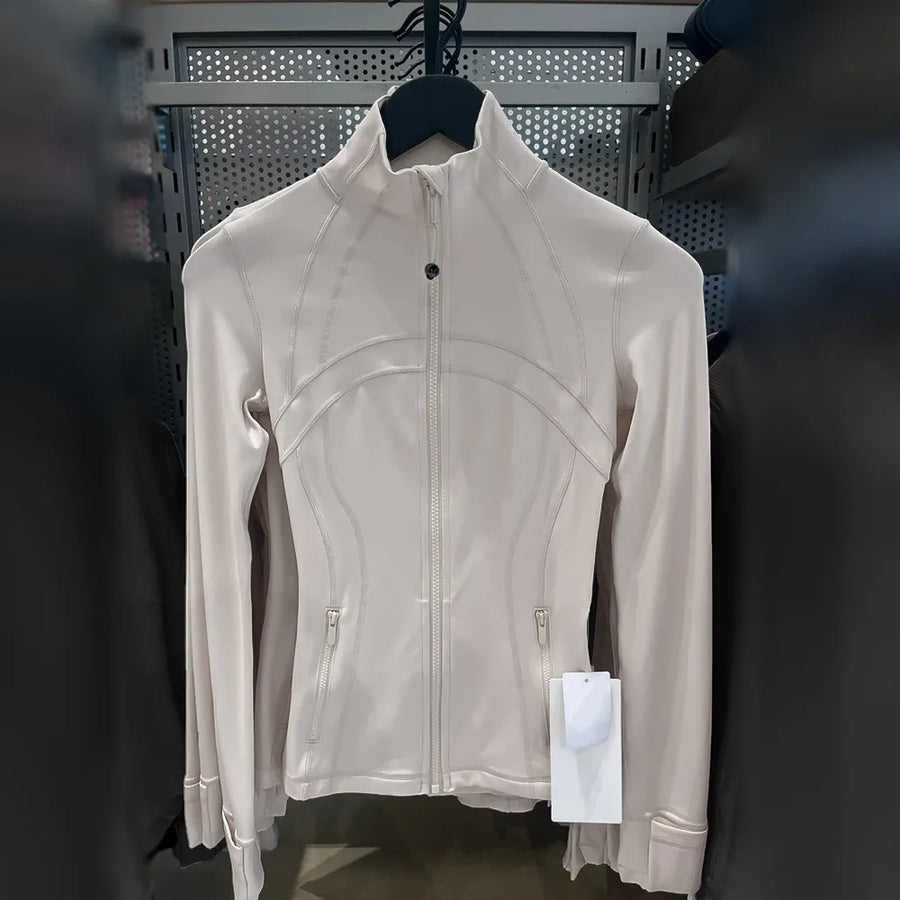 Giacca sportiva da donna con cerniera, colletto rialzato, maniche lunghe e aperture per i pollici