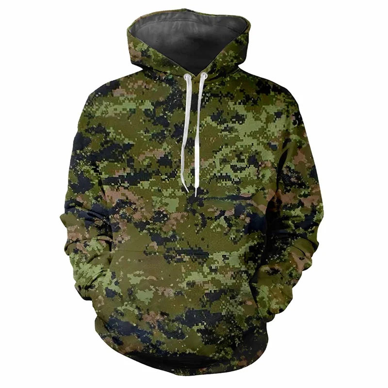 Camouflagehoodie voor heren met kangoeroezak en verstelbare trekkoorden