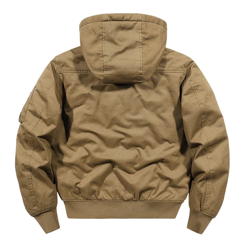 Chaqueta bomber acolchada para hombre con capucha y color liso