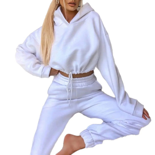 Women's Tracksuit Set Short Hoodie and Casual Urban Jogging Pants