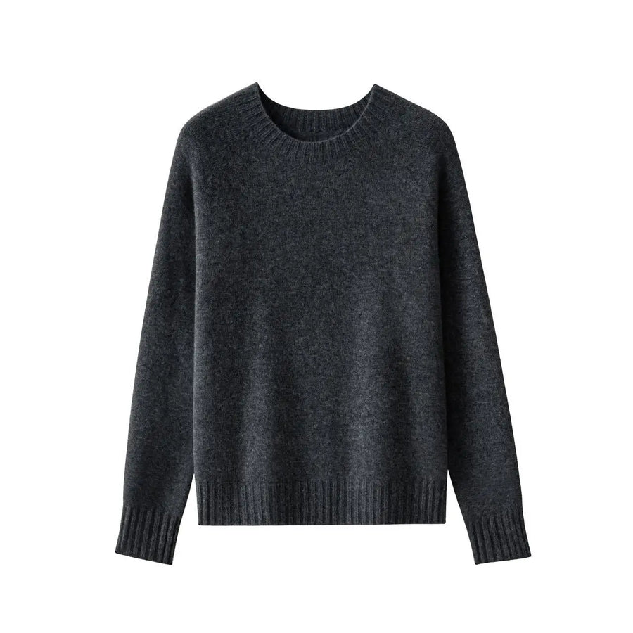 Women's soft solid-color crew-neck long-sleeve sweater