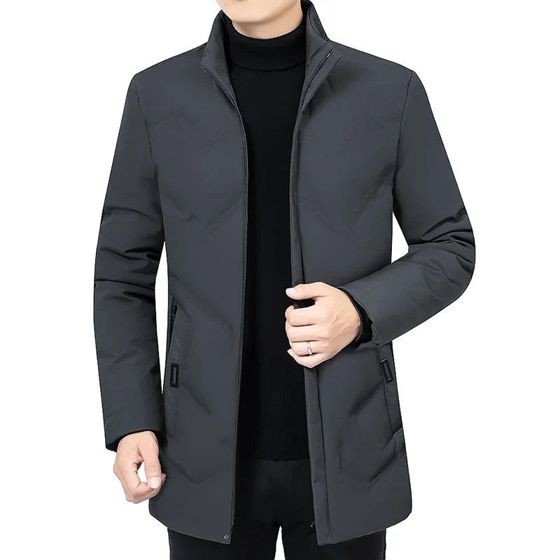 Cappotto lungo da uomo con cappuccio e chiusura a cerniera, nero