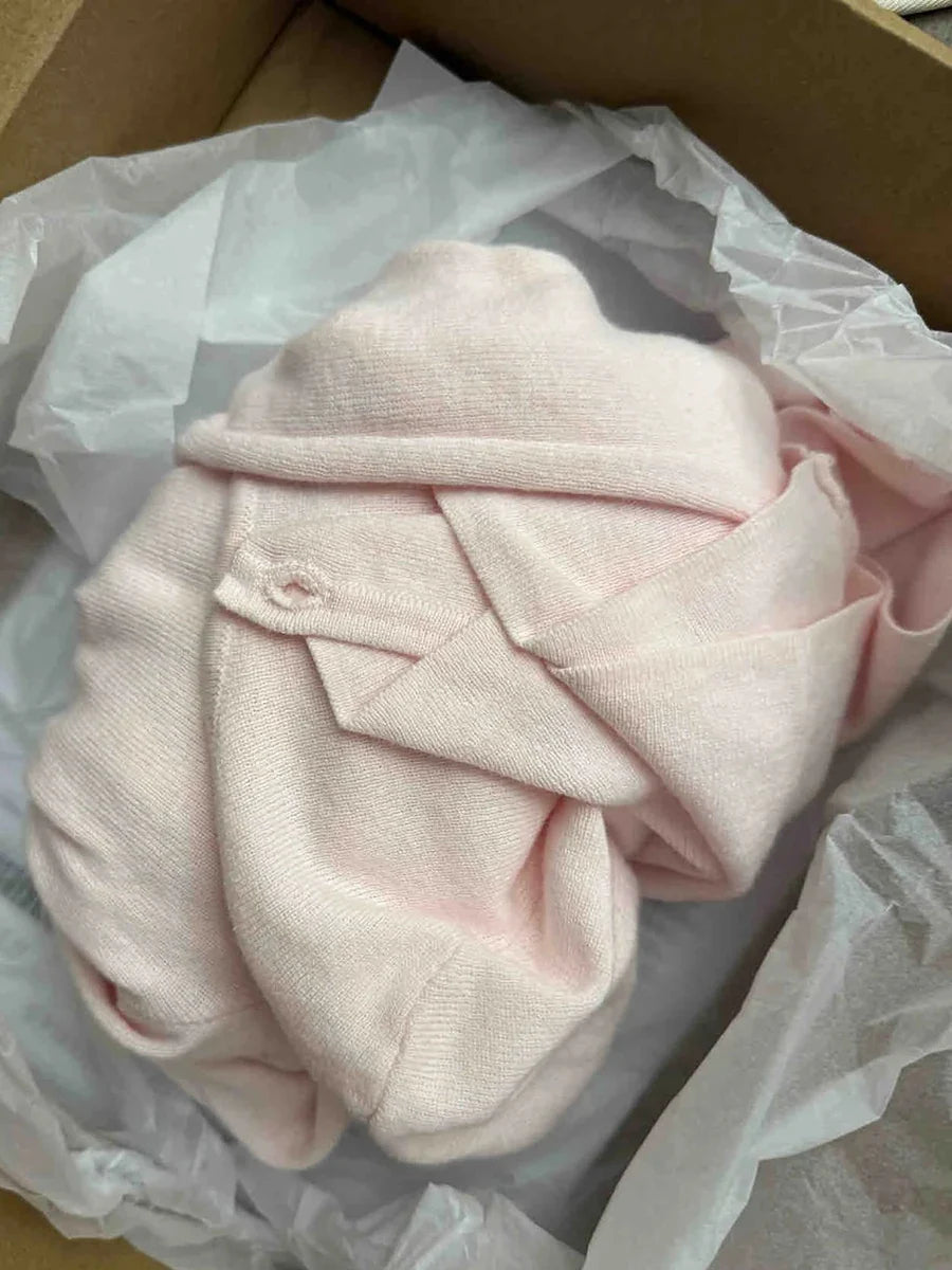 Cárdigan rosa pálido de canalé para mujer, de manga larga y cuello redondo