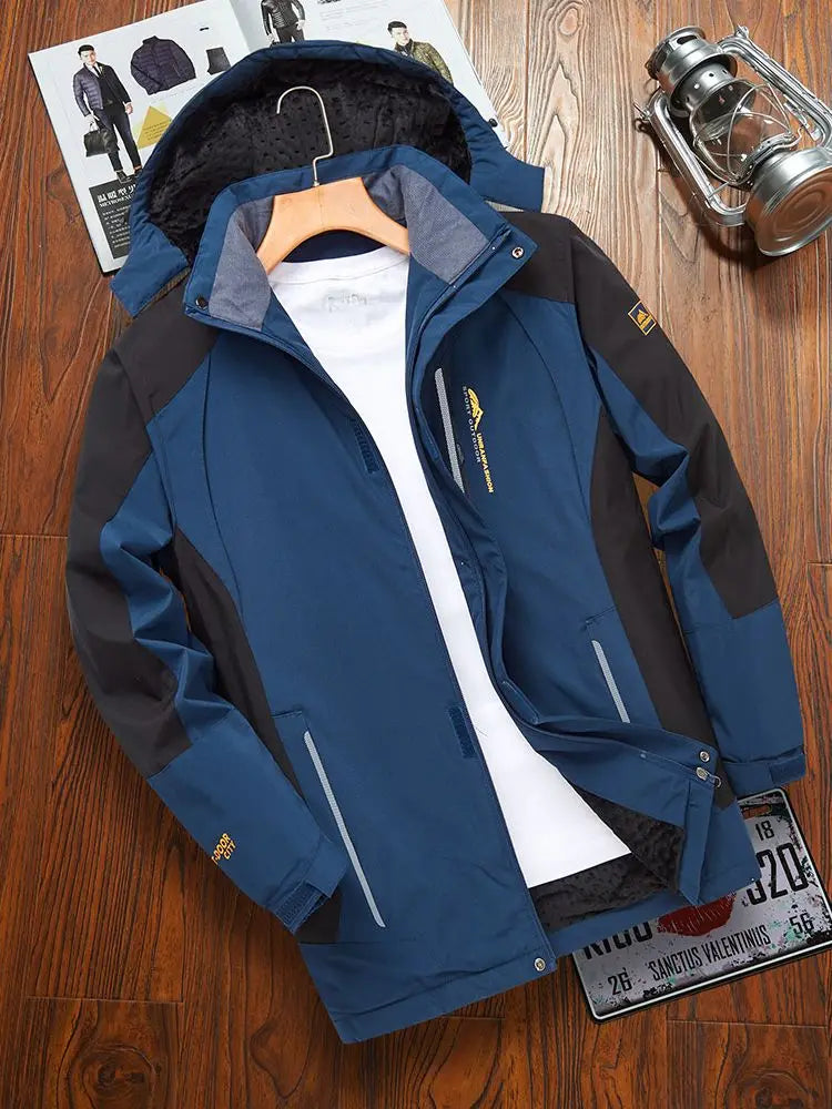 Herren-Kapuzenjacke mit Fleecefutter in Marineblau und Schwarz für den Outdoor-Bereich