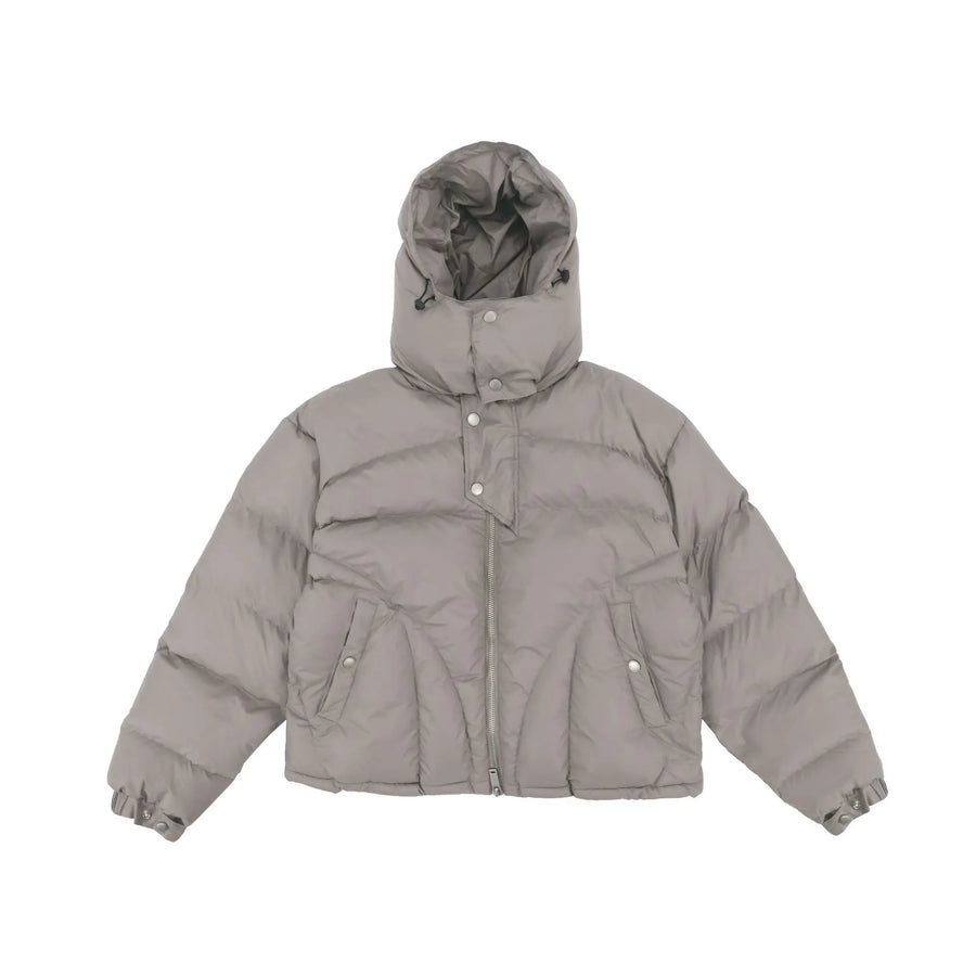 Men's short hooded quilted puffer jacket - Loose fit, zip and snap-button closure