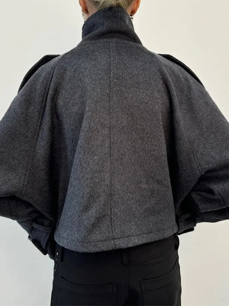 Veste courte ample à col montant pour femme, gris foncé, coupe oversize