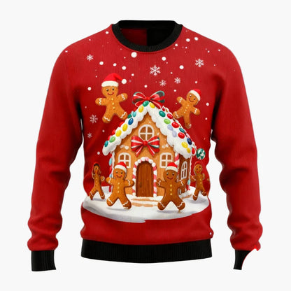 Maglione di Natale uomo stile divertente con motivi di pan di zenzero e decorazioni festive per le feste