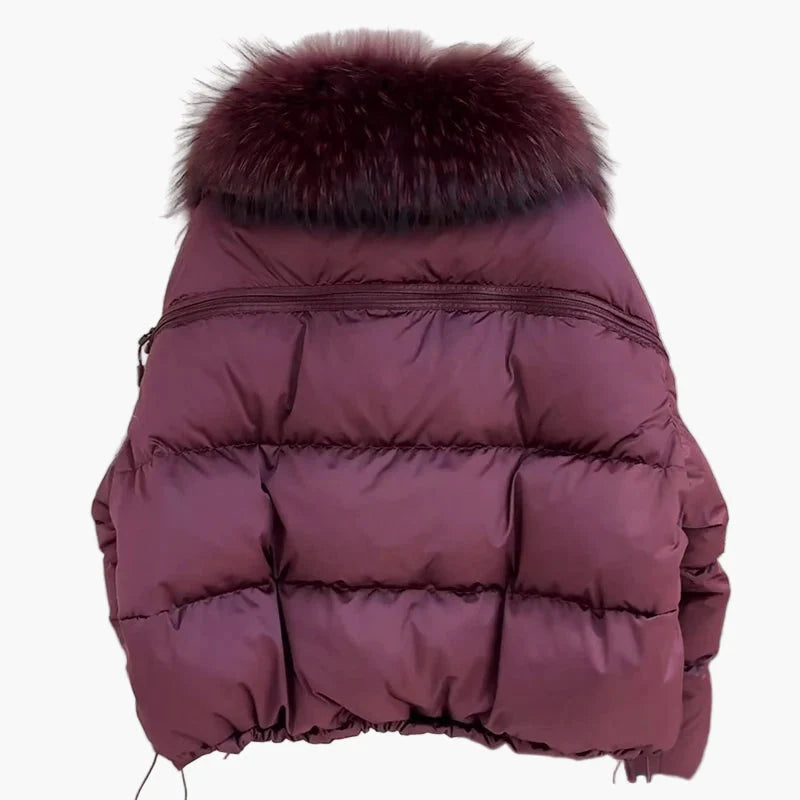 Chaqueta acolchada para mujer estilo urbano con cuello de piel, corte relajado, ideal para invierno