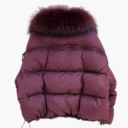Chaqueta acolchada para mujer estilo urbano con cuello de piel, corte relajado, ideal para invierno