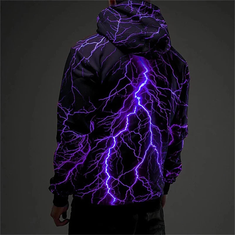 Sweat à Capuche Homme Noir Motif Éclair Lumineux Multicolore
