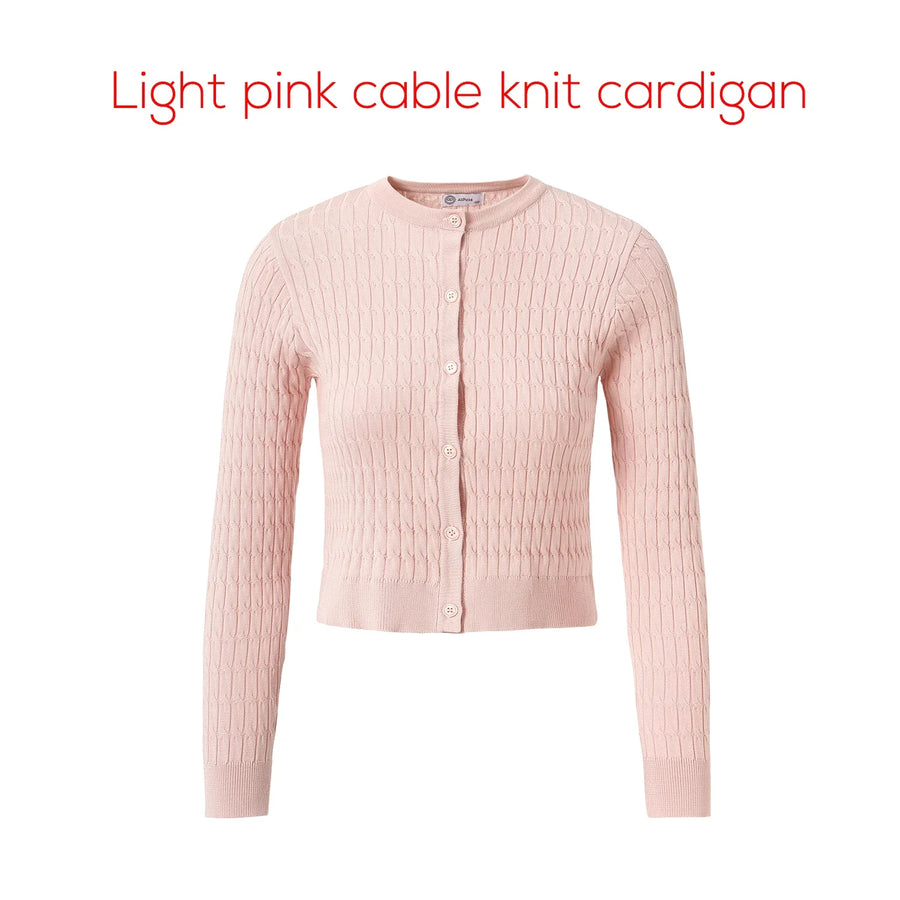Kort ribbestrikket cardigan med lange ermer eller ensfarget eller mønstret ermeløs T-skjorte til dame