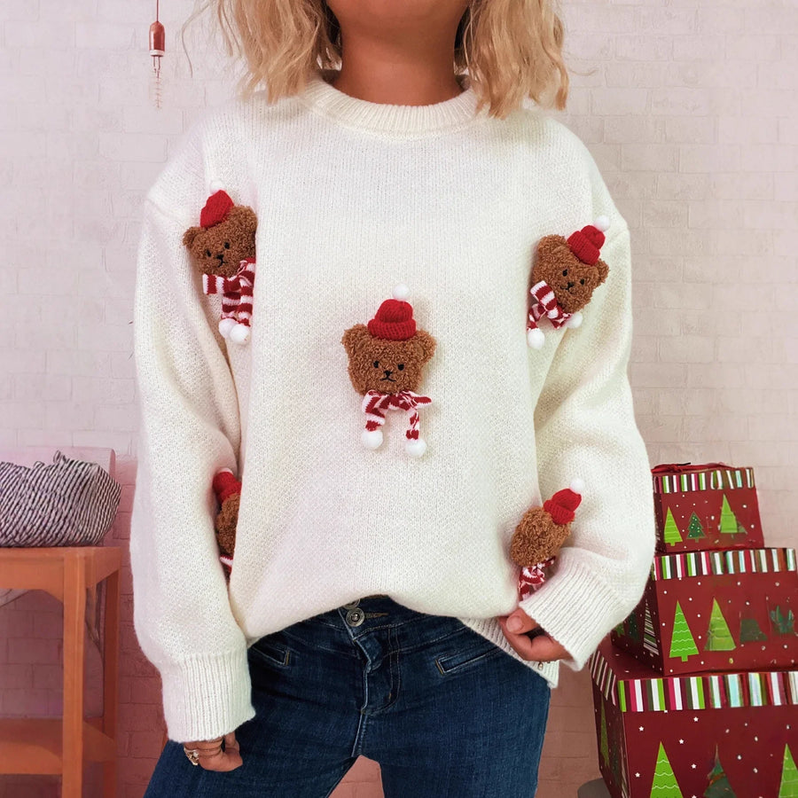 Rød julesweater med 3D-bamser