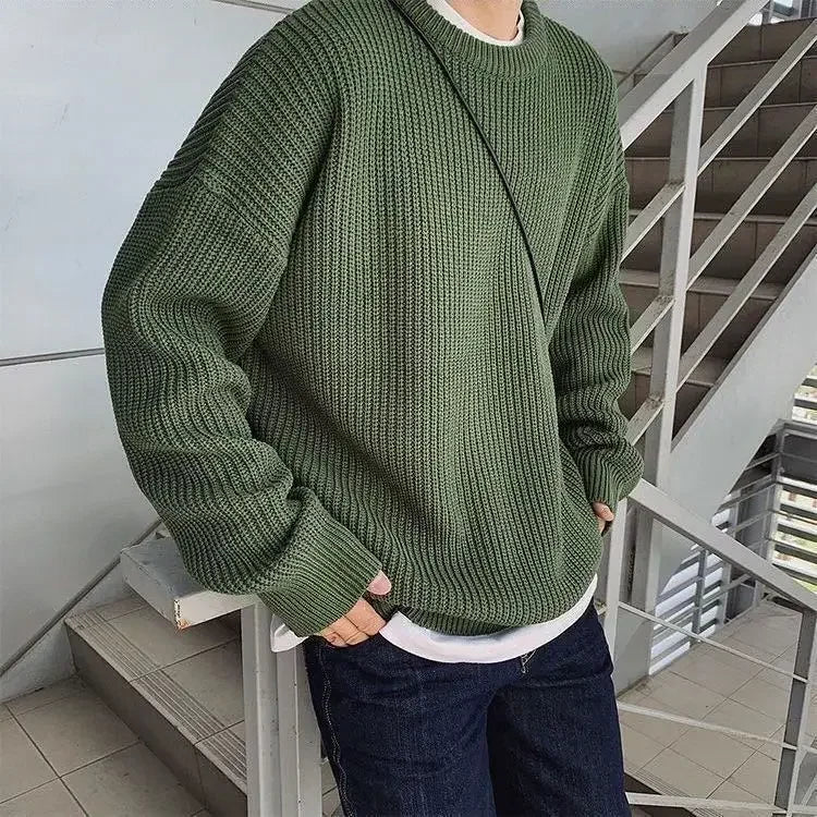 Pull ample à col rond et maille côtelée pour homme, décontracté, diverses couleurs