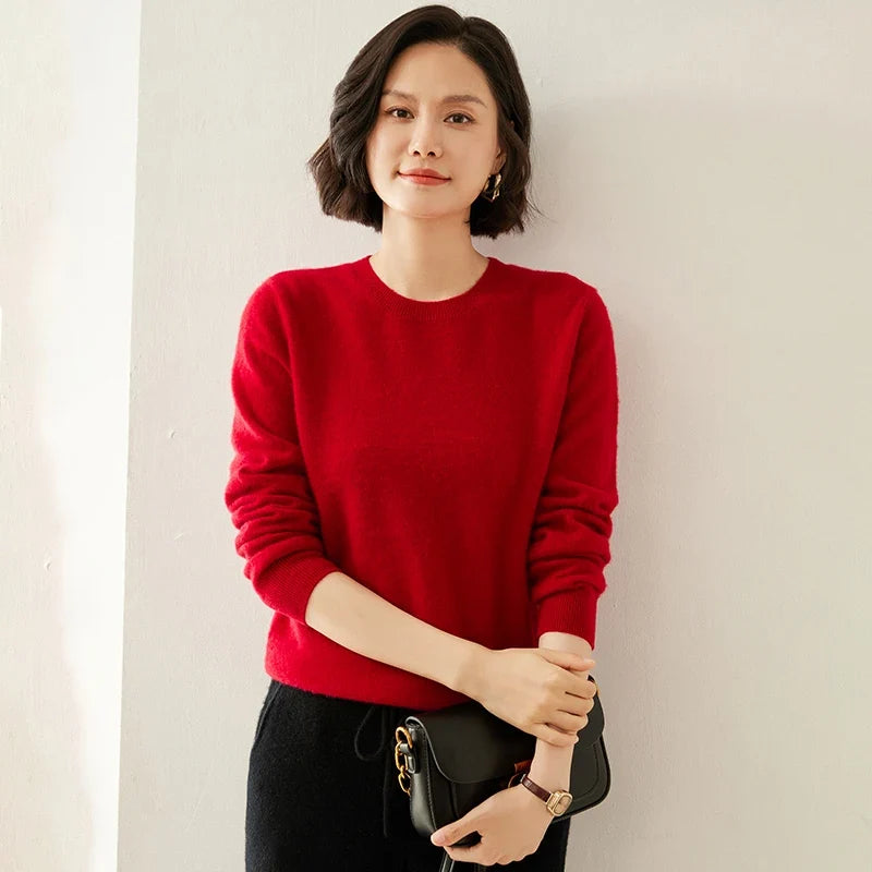 Maglione da donna in maglia morbida a girocollo e maniche lunghe