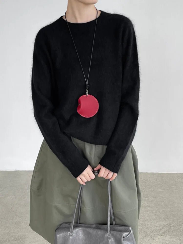 [LANMREM] Pullover da donna in maglia di lana con fodera in pile, scollo rotondo, morbido e soffice, vestibilità slim, ideale per autunno e inverno 26E04076