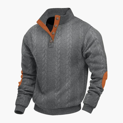 Sweter męski z guzikami i wysokim kołnierzem w warkoczowym stylu, casual chic i wygodny