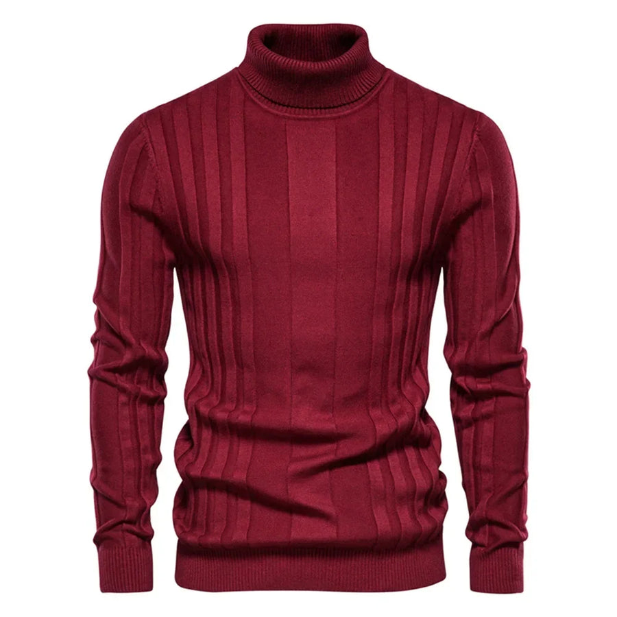 Maglione da uomo a collo alto a coste, vestibilità aderente, disponibile in diversi colori