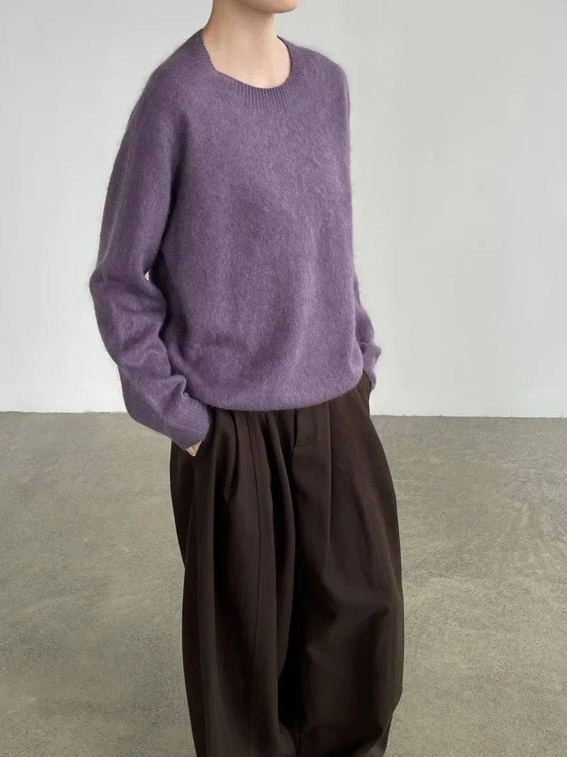 [LANMREM] Pullover da donna in maglia di lana con fodera in pile, scollo rotondo, morbido e soffice, vestibilità slim, ideale per autunno e inverno 26E04076